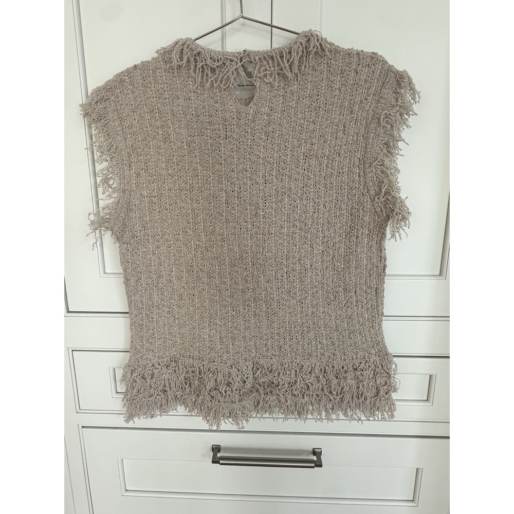 Zara Boho-Chic Textured Knit Vest with Fringes Size L - Picture 2 of 6